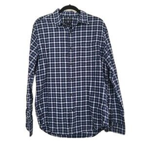 Banana Republic Shirt Mens LARGE Blue Check Grant Fit Flannel Button Down EUC